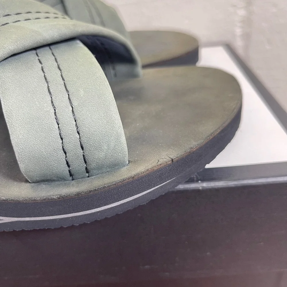 Rainbow Men's Sandals Crisscross Sage Green Leather Slide Slip On Size 10